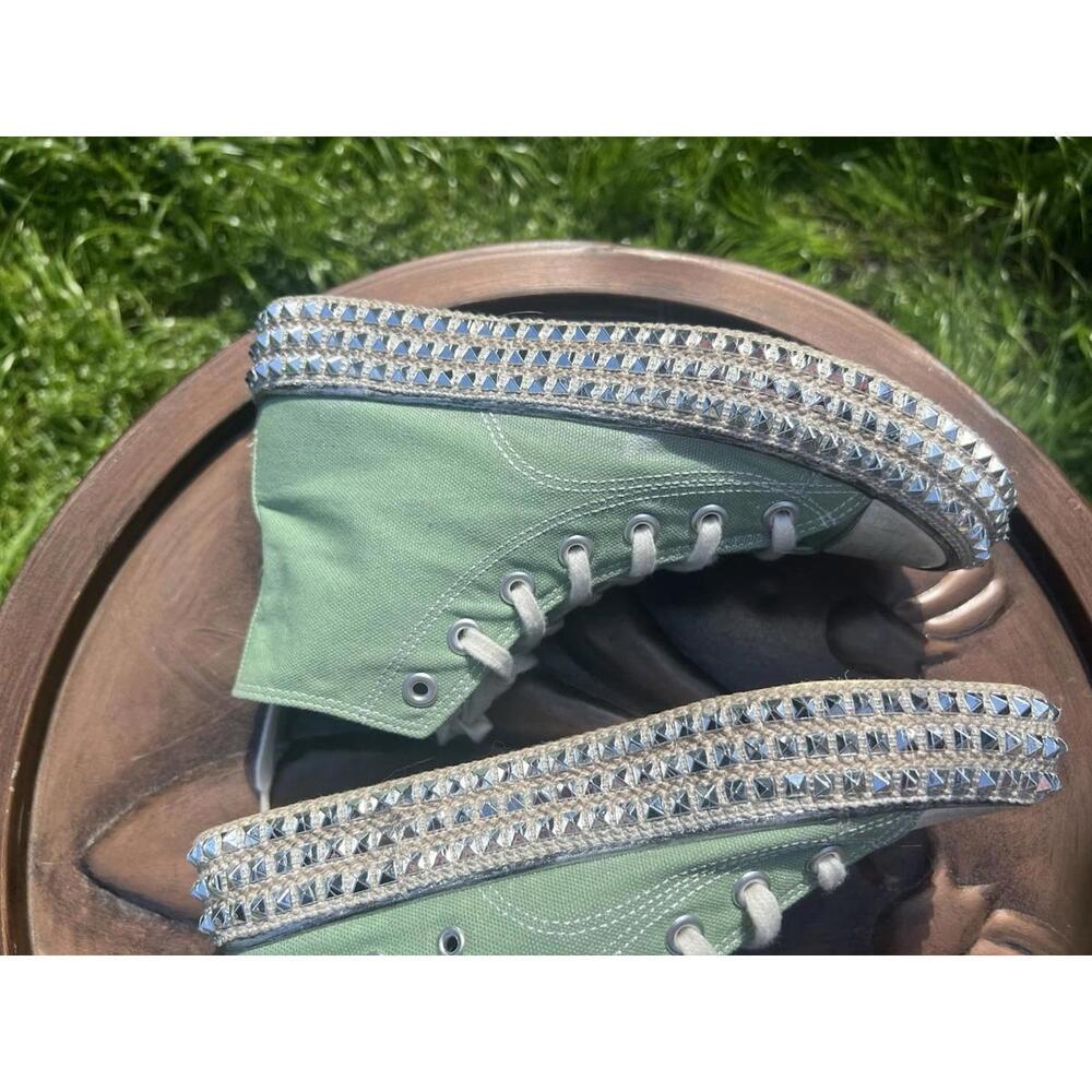 NAN KU Couture Cruise Studded High Top Sneakers Distressed Green Size 40 US 9 - Picture 8 of 15